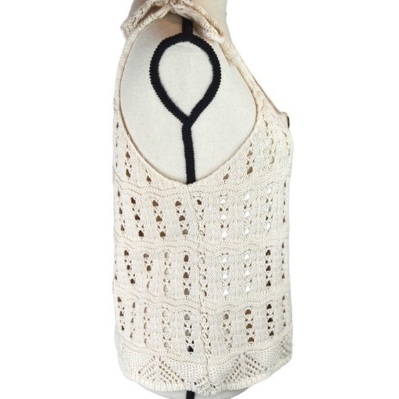 mo:vint Cream Color Crochet Open Knit Button Down Tank, Size Small - Picture 3 of 7